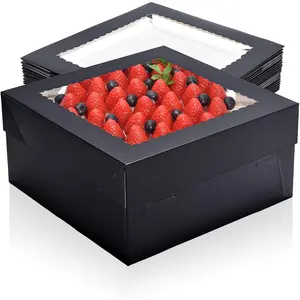 16 count 12x12x6 Inch Cake Boxes with Window, Black Bakery Boxes, Cake Carrier Container for Pastries, Pie, Cookies, Chocolates, Cupcakes, Birthday Party, Wedding