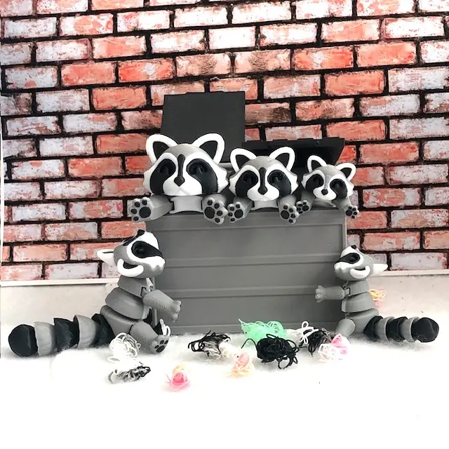 Dumpster Raccoon, 3D Printed Articulated Racoon, Trash Panda with Optional Dumpster, Articulated Raccoon Fidget Toy Raccoon