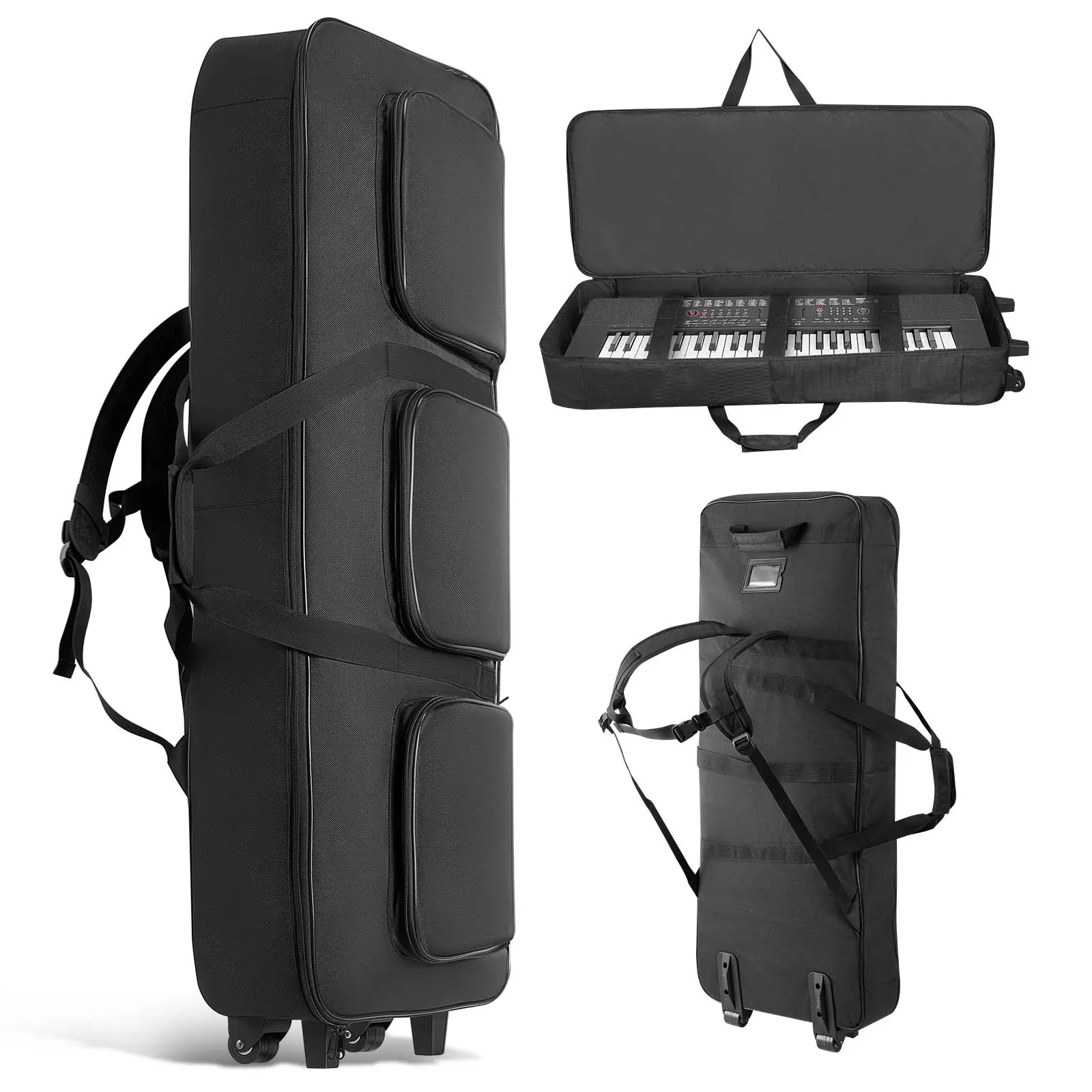 【Summerfinds】VEVOR 88-Key Padded Rolling Piano Case with Pedal Organizer, 40.9x16.9x5.1in Interior, Sturdy Handle, 3 Pockets, Smooth Wheels, Zipper, Keyboard Accessory Gig Bag for 88-Note Keyboards, Electric Pianos, Travel Protection, Keyboard Accesso
