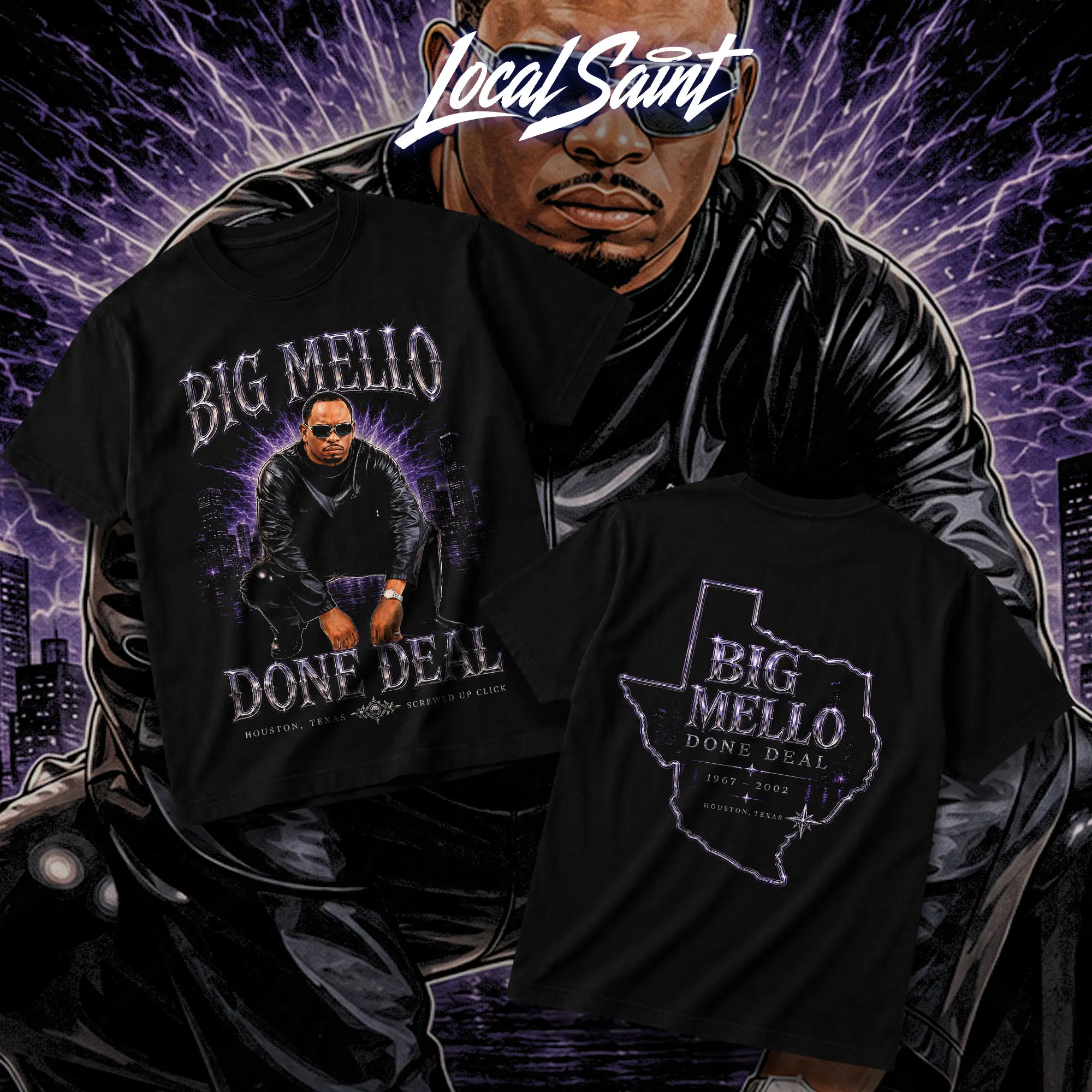 LOCALSAINT Big Mello Done Deal Heavy Cotton Unisex Graphic T-Shirt Hoodie Houston Rap Texas Screwed Up Click DJ Screw 713 Crewneck Tee, Vintage Streetwear Graphic T-Shirt Direct To Garment Breathable Print