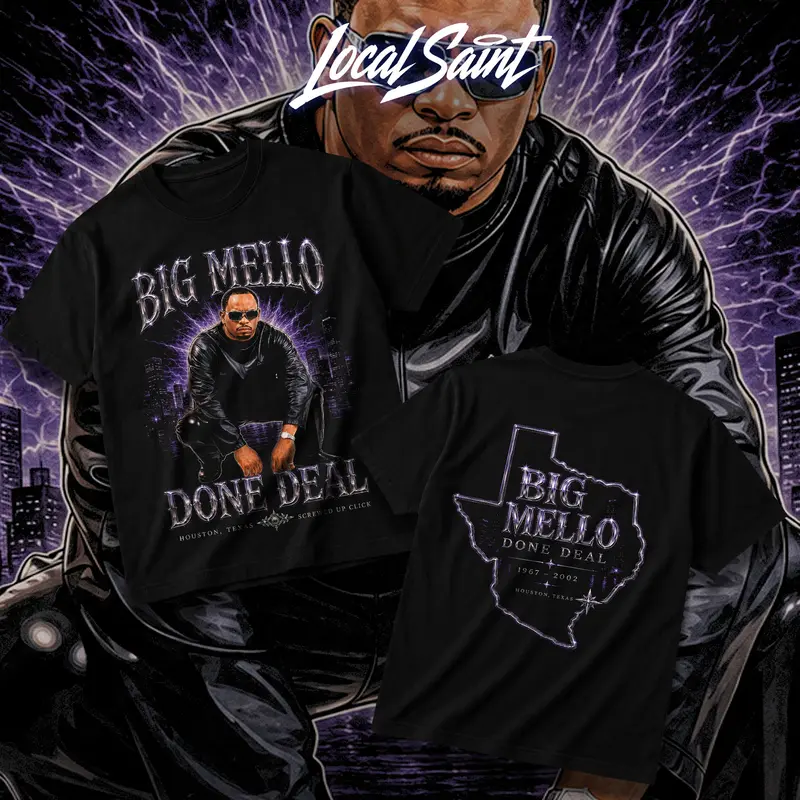 LOCALSAINT Big Mello Done Deal Heavy Cotton Unisex Graphic T-Shirt Hoodie Houston Rap Texas Screwed Up Click DJ Screw 713 Crewneck Tee, Vintage Streetwear Graphic T-Shirt Direct To Garment Breathable Print