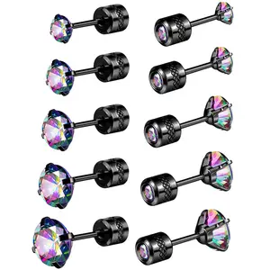 OIDEA 20G Stainless Steel CZ Cartilage Stud Earrings Set for Men Women, Spiral Twister Cubic Zirconia Helix Tragus Body Piercing