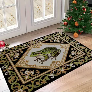 Frog Pattern Entrance Rug with Soft Flannel Material, Non-Slip Home Decor Carpet for Bedroom Bathroom Kitchen Dining Room