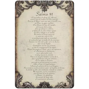 Spanish Psalm 91 Religious Wall Sign, Metal Tin Verse Art with Elegant Spanish Scripture, Metal Prayer Decor for Home, Church, for halloween & St. 's Day, Durable & Washable Wall Hanging