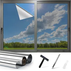 One Way Mirror Window Film: See Out Not In Daytime Privacy, Heat Control & UV Protection Window Tint, Static Cling Glass Sticker for Home Office