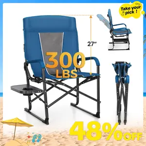 Phivilla Home 27” High Back Adjustable Camping Chair, 2-Position Reclining Folding Director Chair Supports 300lbs, Heavy Duty Lawn Chair with Side Shelf