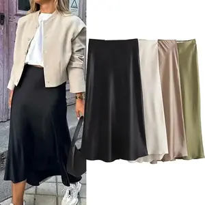 Satin Skirt Woman High Waist Elegant Long Skirts For Women Fashion Summer Midi Skirt Office Women's Skirts