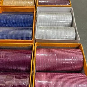 Set of 24 pieces Metal Bangles Choori with Glitter Handiwork - Assorted Colors and Designs Handcrafted Jewelry Collection