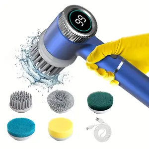 1 Set electric cleaning brush, Electric Spin Scrubber with 5 Replaceable Brush Head, TYPE-C Power Cord Electric Cleaning Brush, Three-speed adjustable handheld rechargeable shower scrubber, for Bathroom, Kitchen, Bathtub, Tile, Shower