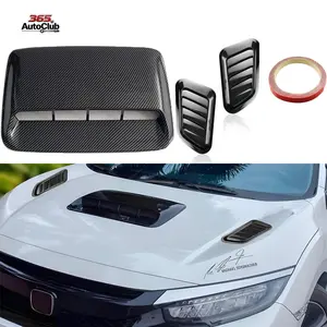 3PCS Carbon Pattern Hood Scoop Air Vent Kit, Car Hood Air Flow Intake Decorative Cover with Side Vents, Universal Exterior Modification Accessories