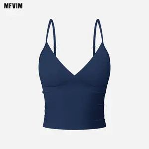 MFVIM Women's Camisole Tank Top 2025 Summer Halter Tank V-Neck Spaghetti Strap Sleeveless Shirt Nylon Womenswear workout tops gym shirts Black Minimalist workout tops gym shirts Spandex Basic workout tops gym shirts sporty Short