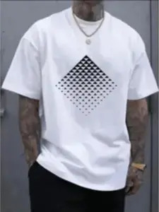Trendy Rhombus Gradient T-Shirt, Streetwear Brand, Minimalist Style, Loose Fit Short Sleeve, Daily Casual Wear, High Street Lover Exclusive
