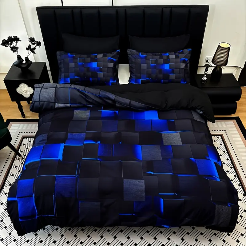 3 cool tech digital printed material quilt cover sets, four-season products, in red and blue, with four sizes (twin bed, double bed, queen size bed, king size bed) (1 bedspread + 1/2 pillowcases, no filling)