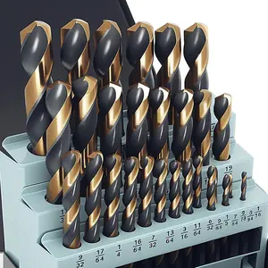 Cobalt Drill Bit Set, 135 Degree Tip High Speed Steel with Black and Gold Finish, Stainless Steel, Plastic and Wood with Metal Indexed Storage Case 1/16"-1/2"