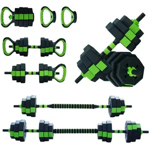 Adjustable Dumbbell Set 66 Lbs, 4 in 1 Multifunctional Free Weight, Convertible to Kettlebell, Barbell & Push Up Stand, Black & Green Home Gym Fitness Equipment