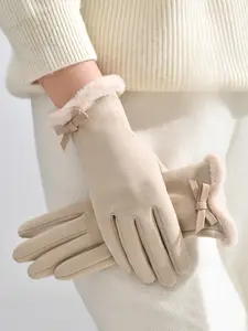 Autumn Winter Women's Gloves, Warm Fleece Butterfly Knot Cycling Driving Windproof Touchscreen Outdoor Gloves, Christmas Gift for Girls