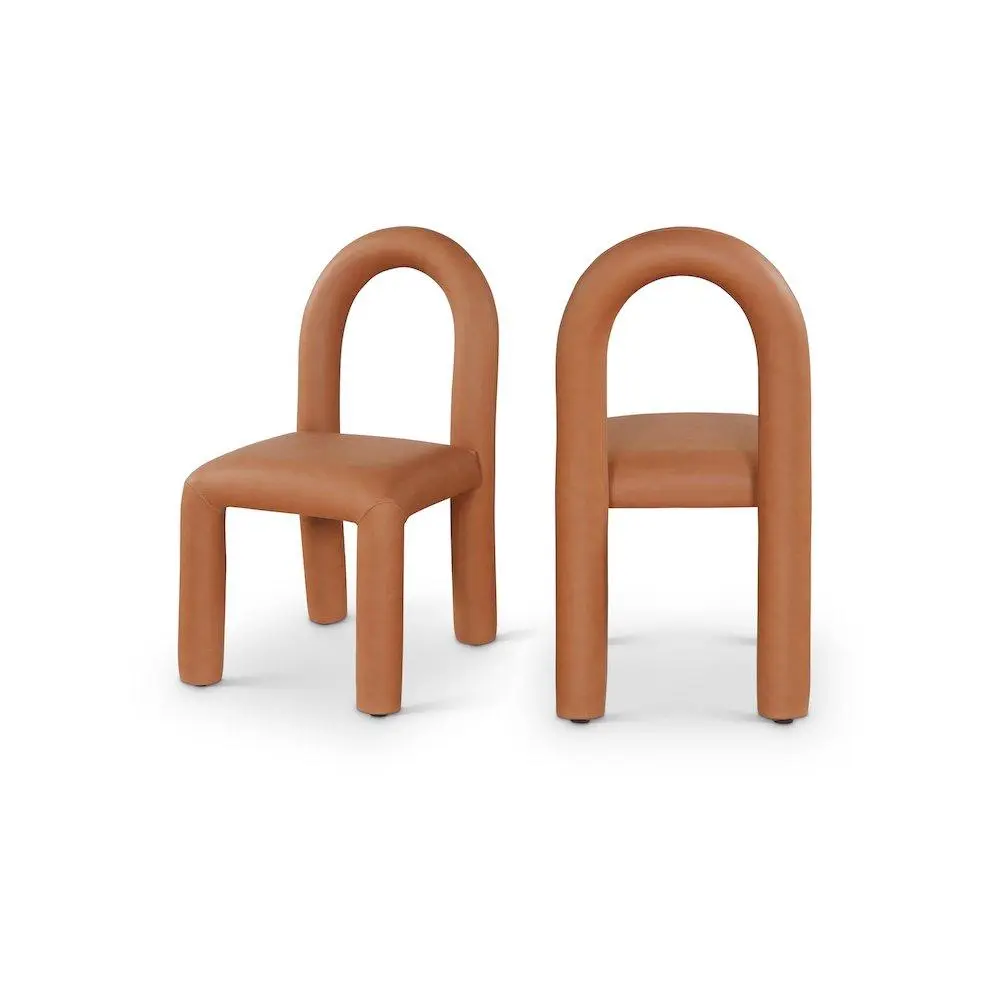 Modern Amari Cognac Vegan Leather Indoor Dining Chair, Set of 2