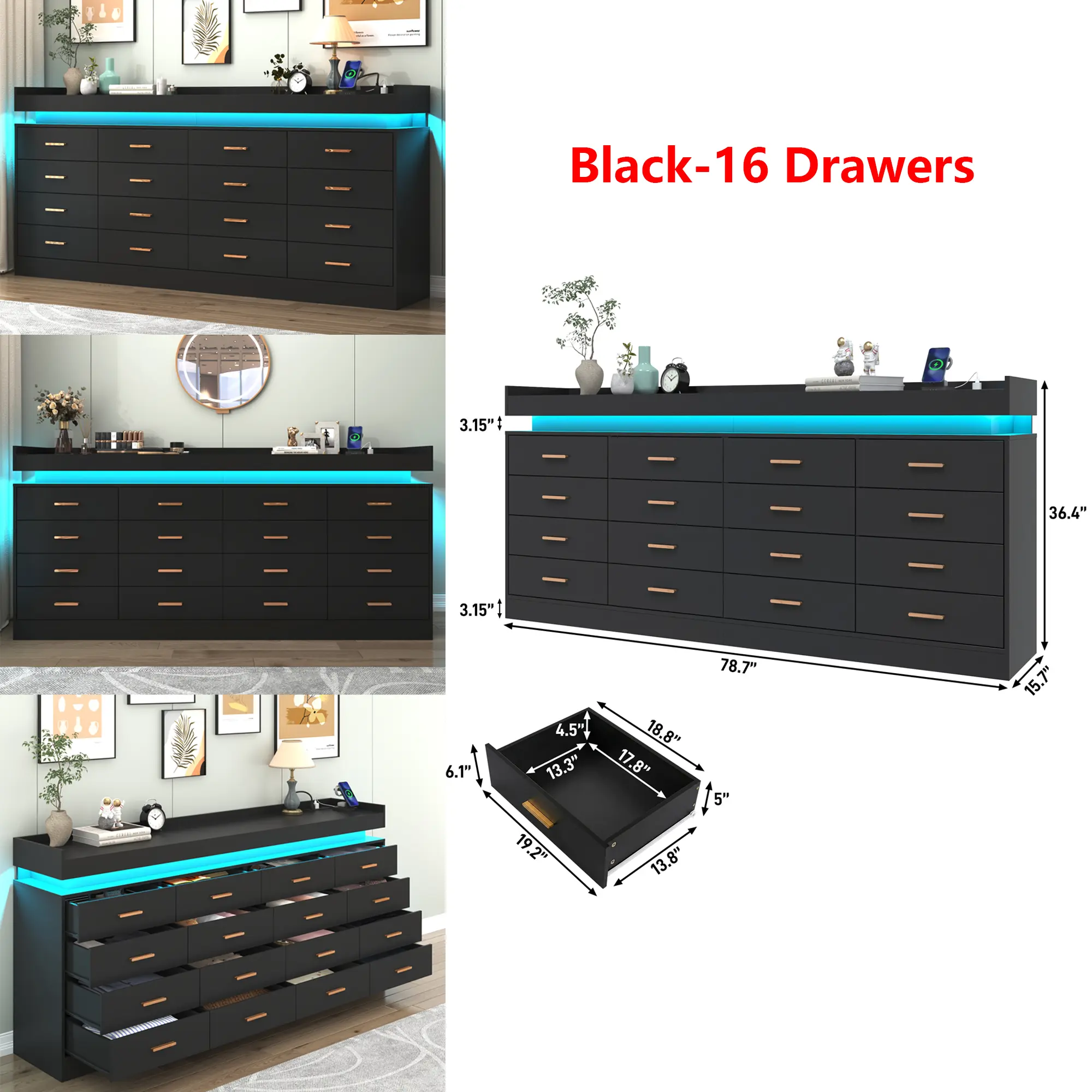 Black-(16 Drawers)