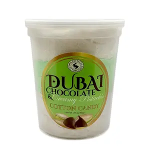 Gourmet Fluffy Cotton Candy Tub - Dubai Chocolate, Creamy Pistachio Flavors - 1.75oz Sugar-Sweet Dessert Snack for All Ages