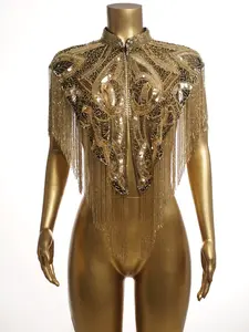 DNS Wear Golden Butterfly Luxury Embroidered Mesh Fabric Shawl for Women - Handmade with Sequins, Glass Beads and Stones