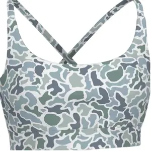 Camo Print Sports Bra with Crisscross Straps, Athletic Style for Gym/Yoga/Outdoor Workouts & Active Daily Wear