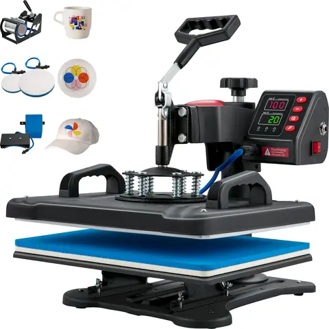 VEVOR 5-in-1 Clamshell Heat Press Machine, 12x15 in (30x38 cm), 900W Digital Precise Temp Control, Fast Heat-Up, 360° Rotatable Handle, Sublimation Transfer for Cloth, Shirts, Mugs, Caps, Cups, DIY Crafts Ideal for Craft Lovers
