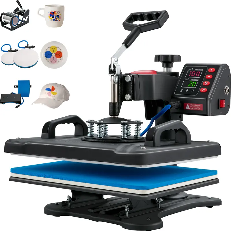 VEVOR 5-in-1 Clamshell Heat Press Machine, 12x15 in (30x38 cm), 900W Digital Precise Temp Control, Fast Heat-Up, 360° Rotatable Handle, Sublimation Transfer for Cloth, Shirts, Mugs, Caps, Cups, DIY Crafts Ideal for Craft Lovers