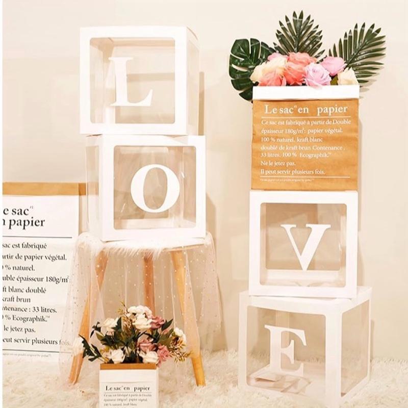 Ledido 2026 Graduation Balloon Boxes Decorations, 4 Pieces White Clear Grad Balloon boxes with Letters, Class of 2026 Graduation Party Supplies for College, High School, Prom, Birthday, Baby Shower