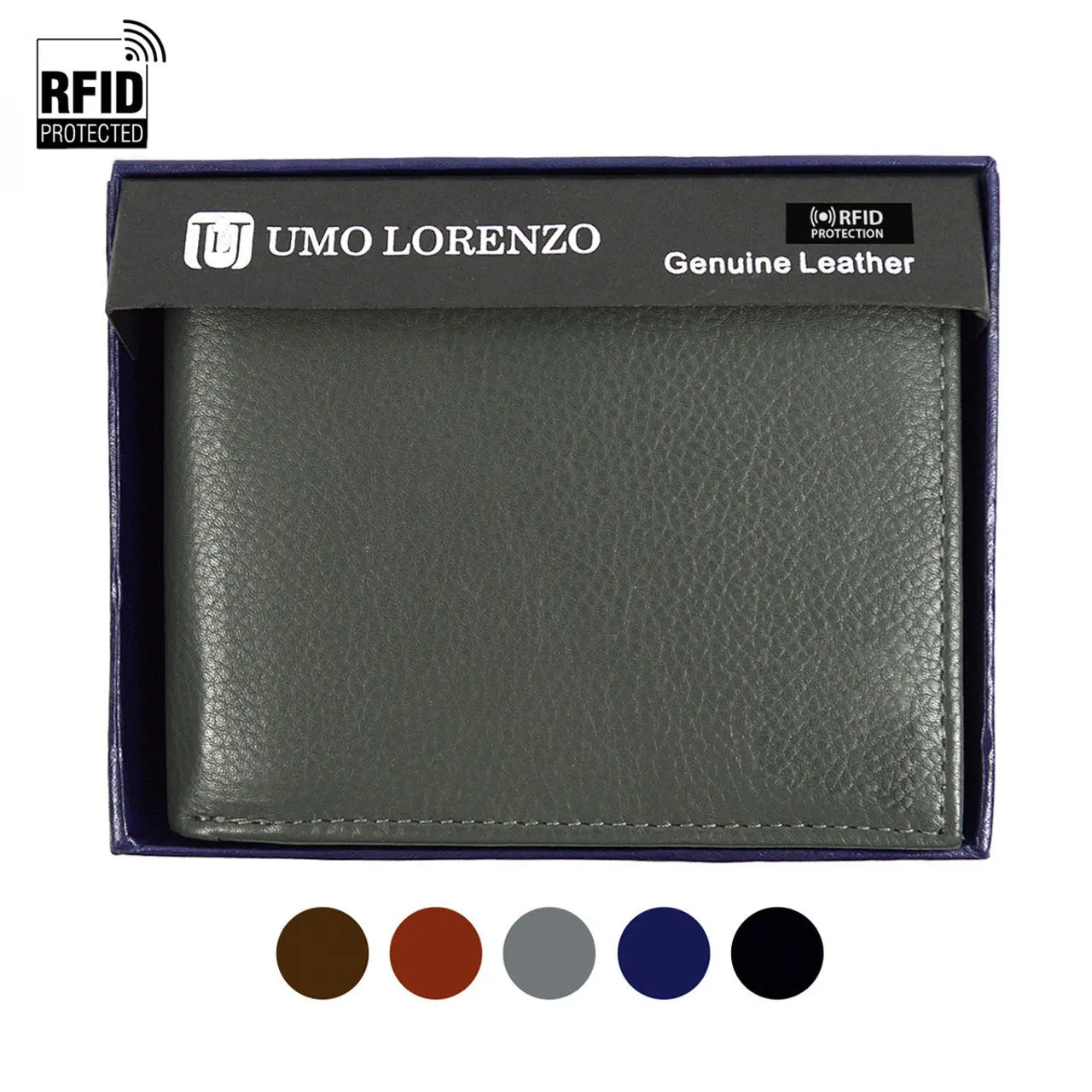 Men's RFID Protected Genuine Italian Leather Bi-Fold Business Fashion Wallet - Gray, Men's Travel Daily Use Wallet, Italian Leather Men's Wallets