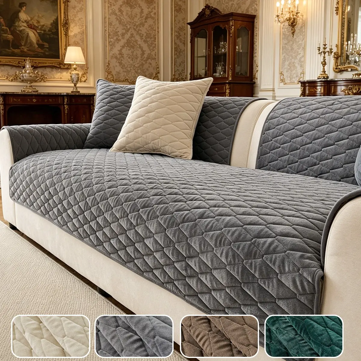 1pc Solid Color Rhombus Edge Sofa Cushion, Dust-Proof Anti-Slip Pet-Friendly, Indoor Outdoor Use, Multiple Sizes Available