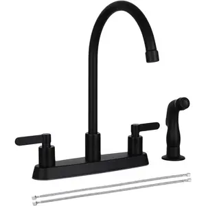Black Kitchen Faucet with Side Sprayer, Matte Black 2 Handle Faucet for Kitchen Sink with Pull Out Sprayer, Stainless Steel 8 inch High Arc Faucets 3 or 4 Hole for Rv Camper Laundry