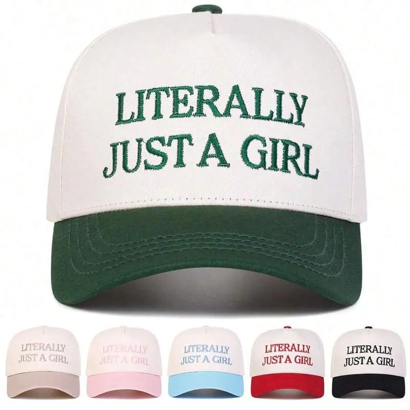 (New)1pc Women "Literally Just A Girl Time" Embroidered Trucker Hat, Casual Street Style Baseball Cap, Suitable For Spring/Autumn Outdoor Travel graduation cap gown stole mexican style hikemore blinged  out  trucker hats women dandy hats skull cap men