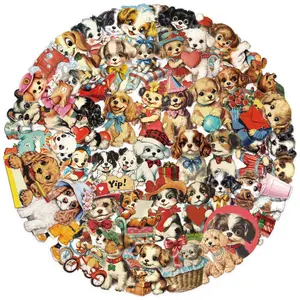 50 Pieces Cartoon Retro American Cute Dog Stickers, Waterproof Transparent PET Decals for DIY Scrapbooking, Luggage, Water Bottle Decoration