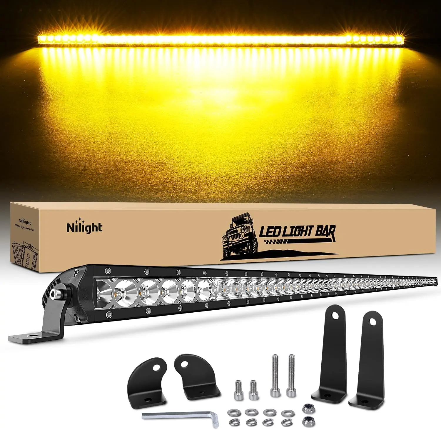 Nilight 51-Inch 250W Super Slim Amber LED Driving Light Strip - 24500LM 3D Spot-Flood Combo, Silicone-Sealed Waterproof Off-Road Fog Lights for Trucks, SUVs