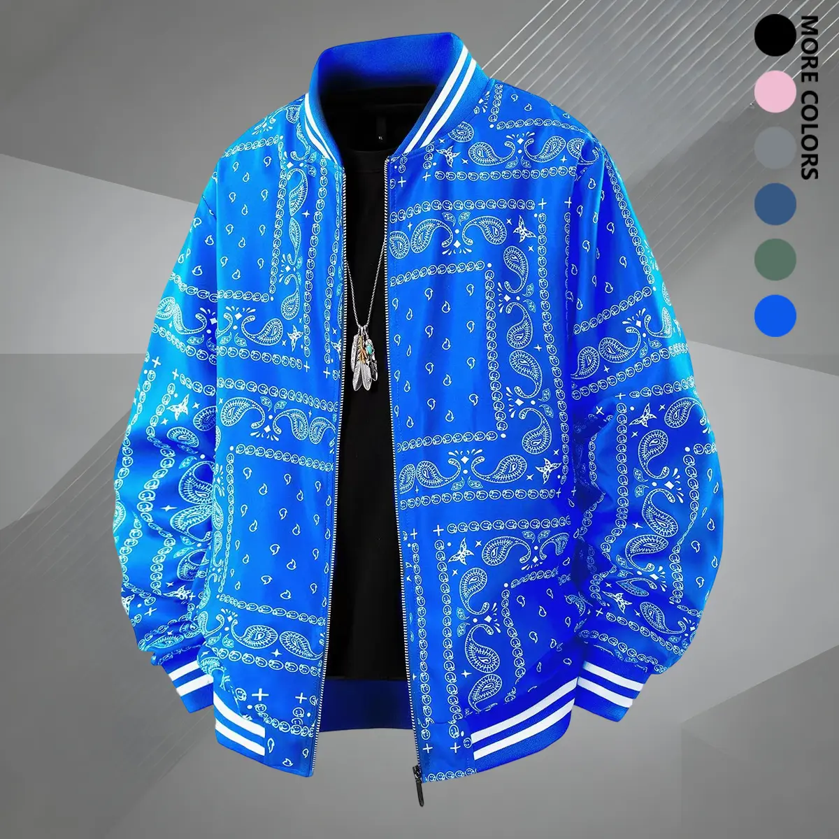 Men's Walnut Blossom Print Baseball Bomber Jacket - Menswear Tops Coats with Casual Ribbed Collar, Long Sleeve Streetwear Essential for Everyday Wear & Couple Travel Gatherings, Flying Jacket, Outdoor Wear, Polyester
