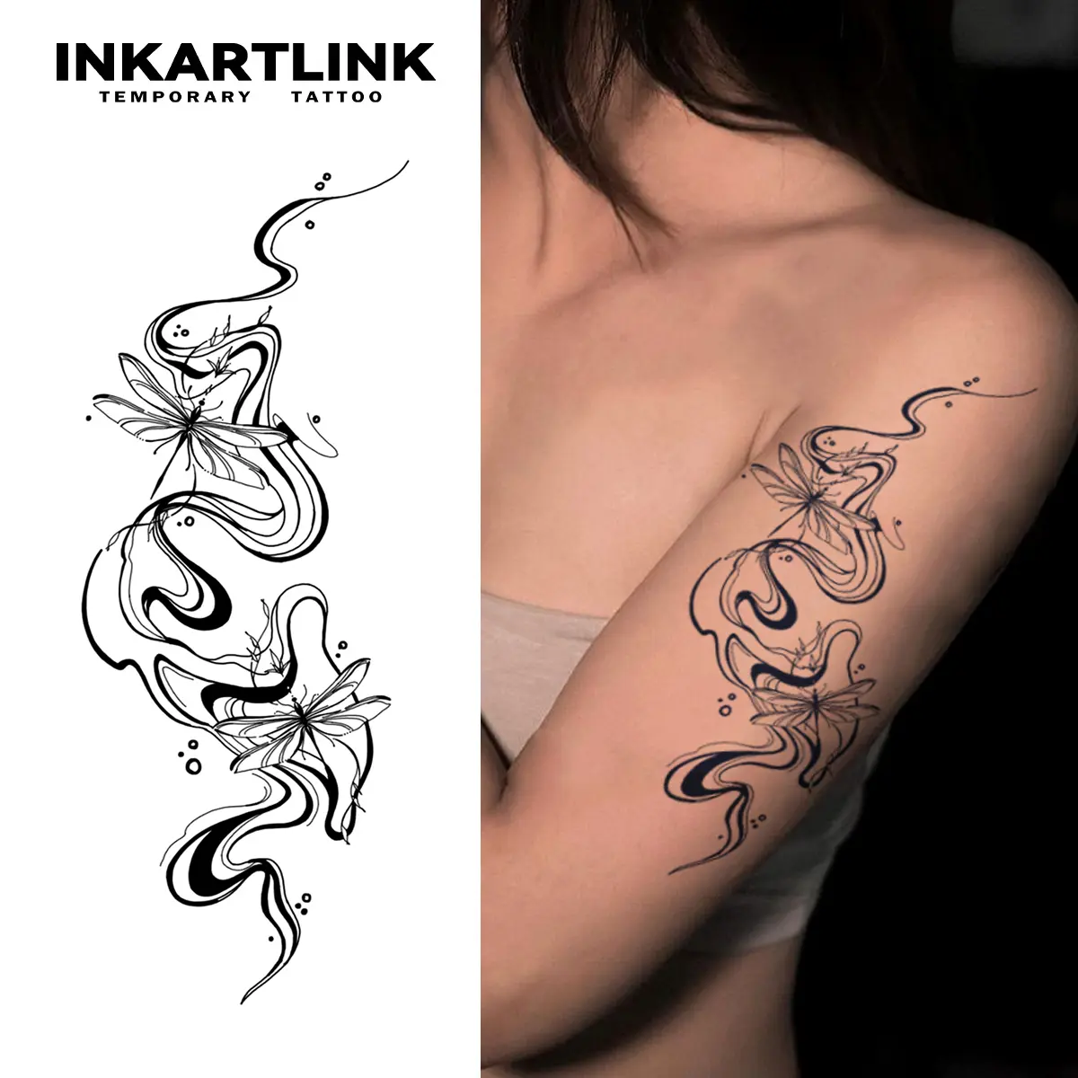 INKARTLINK Realistic Temporary Tattoos - 2 Sheets Dragonfly Fake Tattoo Art, Waterproof, No Adhesive, No Reflection, Long Lasting (1-2 Weeks), All Skin Types, Single Item, Ideal for Adults, Swimming