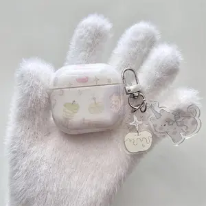White background green apple core candle puppy headphone protective cover with apple puppy pendant for AirPods 1 2 3 4 Pro Pro2 Earphone Protective Cover