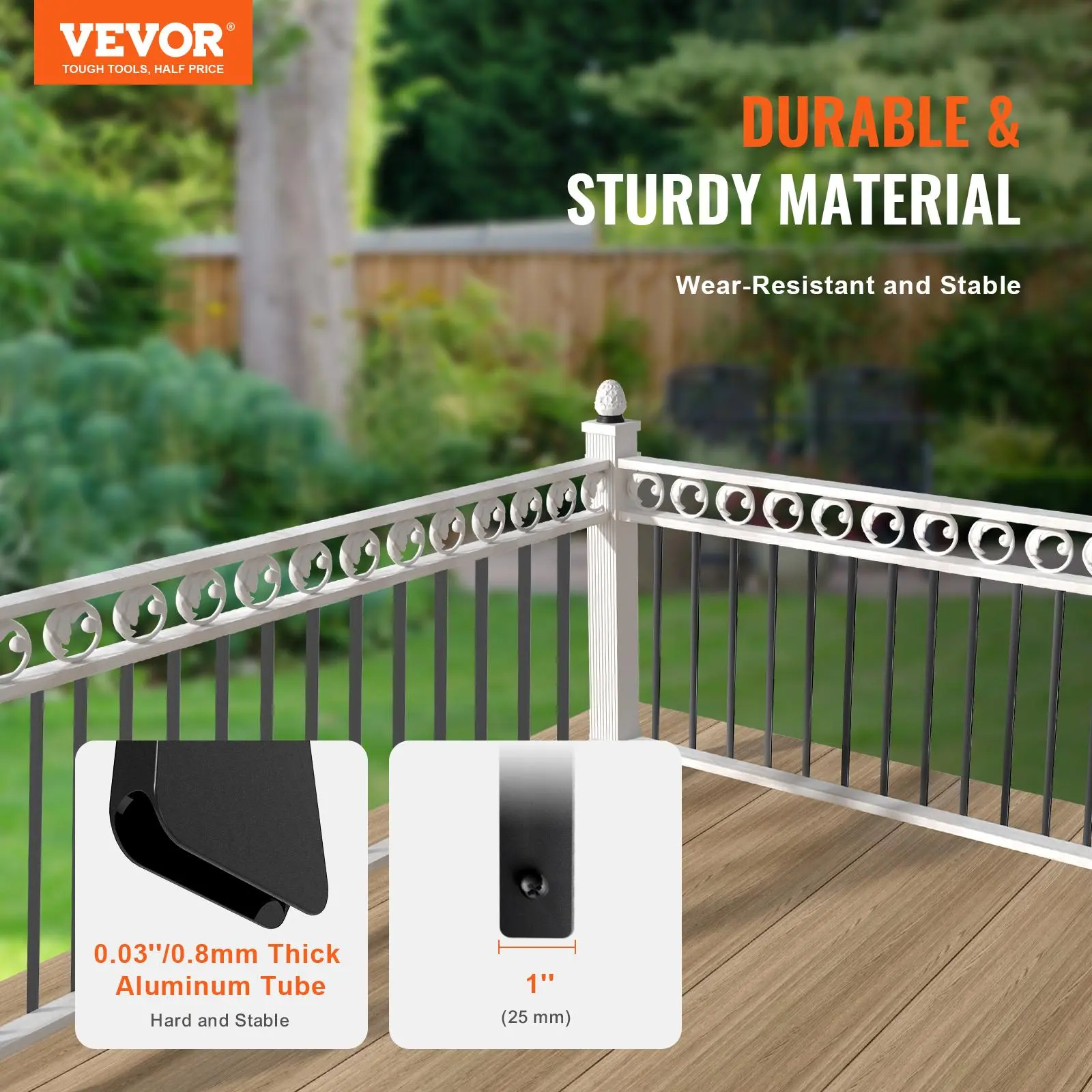 【Summerfinds】VEVOR Staircase Metal Balusters, 29.5'' x 1'' Flat Aluminum Alloy Decorative Banister Spindles, 51 Pack Deck Baluster with Screws, Classic Hollow Deck Railing Satin Black Powder Coated for Porch