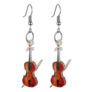 Violin Dangle Earrings for Women – Music Instrument Rock Guitar Jewelry Ideal Ladies Violins Gifts for Music Lover