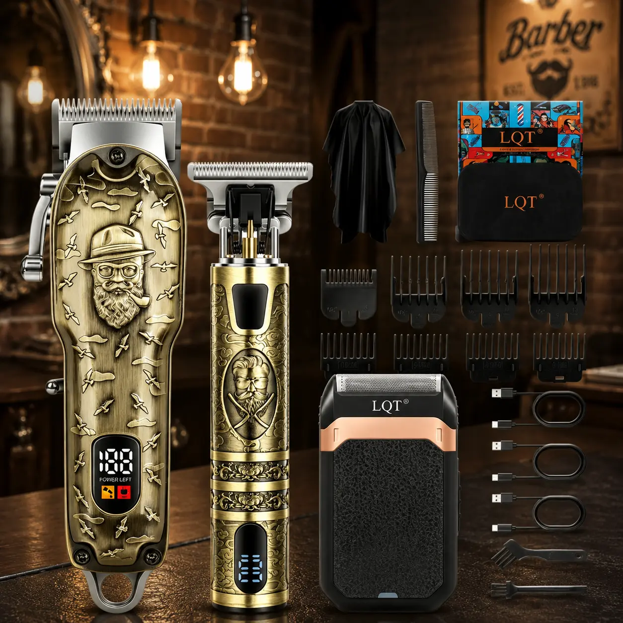 Men's 17-Piece Cordless Hair Clipper Kit, Professional Trimmer with Luxurious Design, 7000rpm Motor, Stainless Steel Anti-Snagging Blades for All Hair Types, Boxed Ideal Birthday Gift,back to school,back to school haul