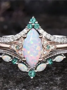 3pcs Luxury Women's Ring Set - Marquise Cut Opal, Faux Gemstone, Party Style Jewelry Gift for Fashionable Women Wedding Engagement Ring Bridal Jewelry Christmas Valentine's Day Anniversary Gifts Fashion Engagement Rings