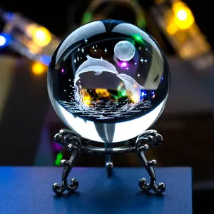 Dolphin Design Glass Ball, 1 Count Cute Animals Themed Crystal Glass Ball, Creative Desk Decorative Ornament, Desk Decoration Supplies