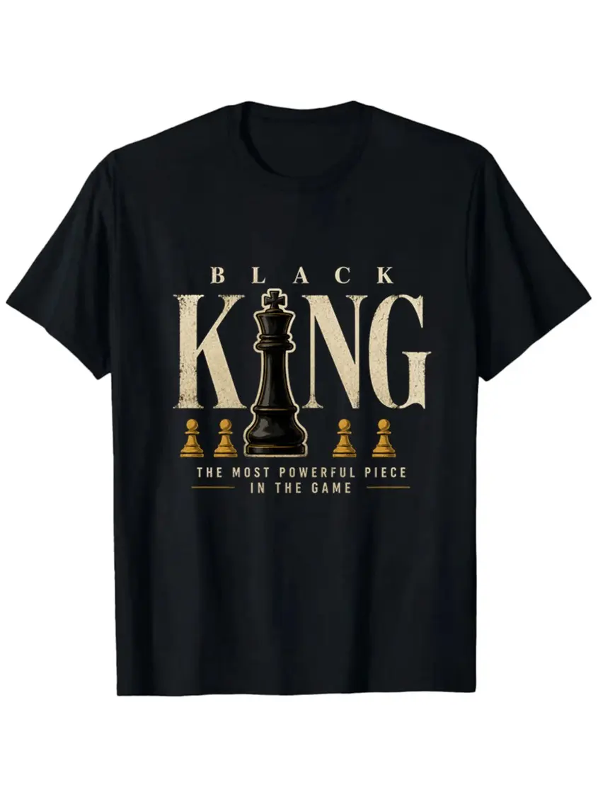 BLACK KING Men’s Cotton Graphic T-Shirt, Bold Vintage Chess Leadership Tee for Strategy Fans and Confident Men
