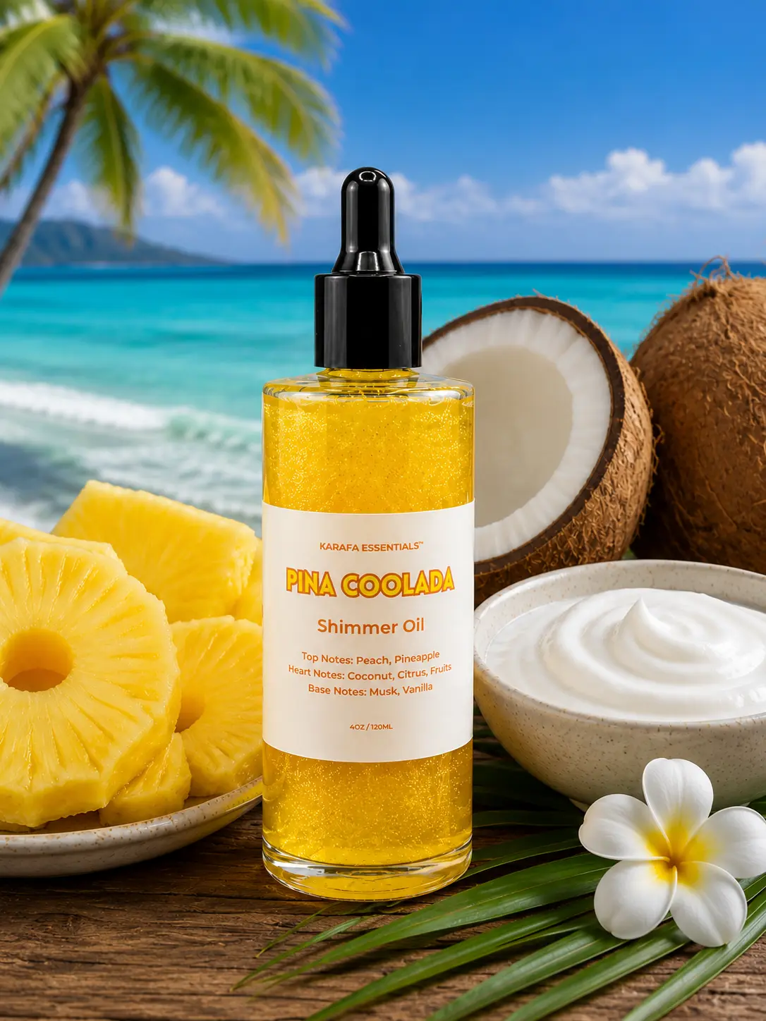 Pina Coolada Moisturizing Body Oil Peach, Pineapple, Coconut, Citrus, Fruits, Musk, Vanilla by Karafa Essentials