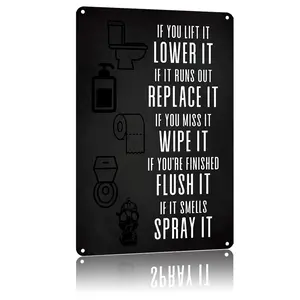 8×12 inch aluminum metal sign, funny bathroom wall decor signs, humorous bathroom rules poster for bathroom washroom toilet decoration