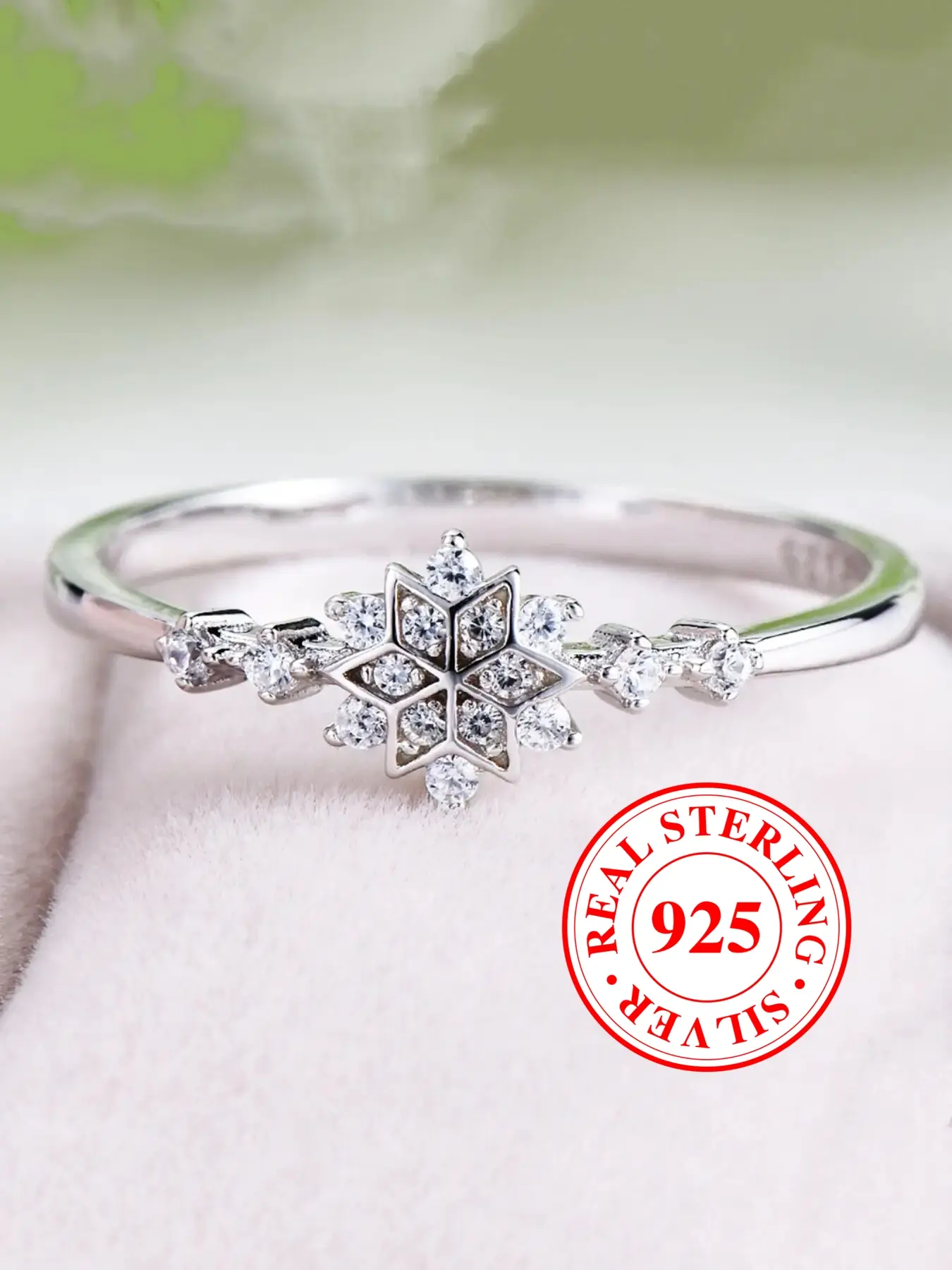 S925 Sterling Silver Snowflake Design Ring, Synthetic Zirconia Inlay Engagement Ring, Elegant Fashion Rings for Women & Girls, Trendy All-match & Exquisite Jewelry for Birthday Gift（with Box）