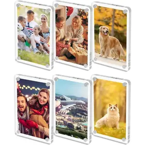 6 Pack Magnetic Picture Frames for Refrigerator, 2.36"x3.54" Acrylic Fridge Photo Frame Magnets Mini Picture Frames for Polaroid Clear Double Sided Magnet Frame for Instax Fujifilm Decor