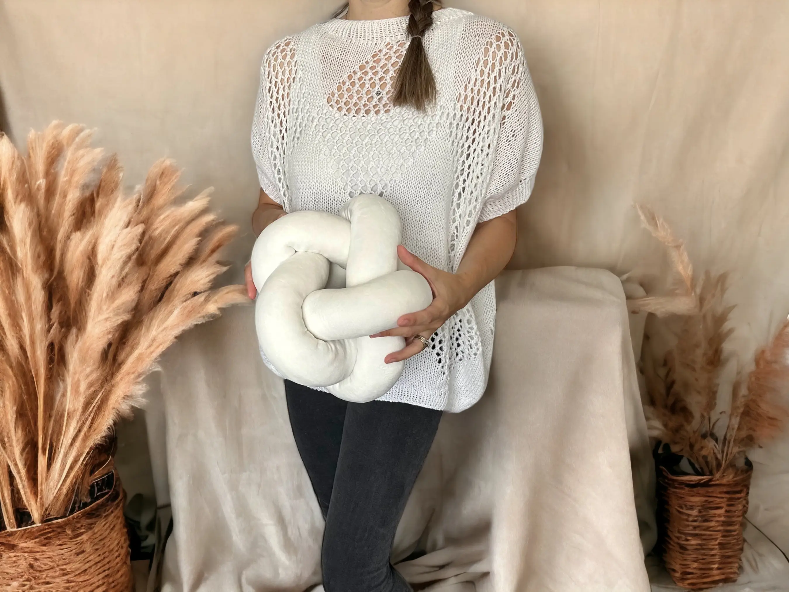 Knot pillow in Small Button shape is 8 x 8 inches, Cool Trendy accent pillow
