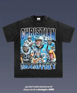 Christian McCaffrey 1.0 – Graphic Tee, Menswear Crew Neck Football Streetwear T-Shirt, Unisex Casual Regular Fit Cotton Tops, Good Vintage Hip-Hop Bold Retro Apparel, Men Round Neck Y2K Sports Tees