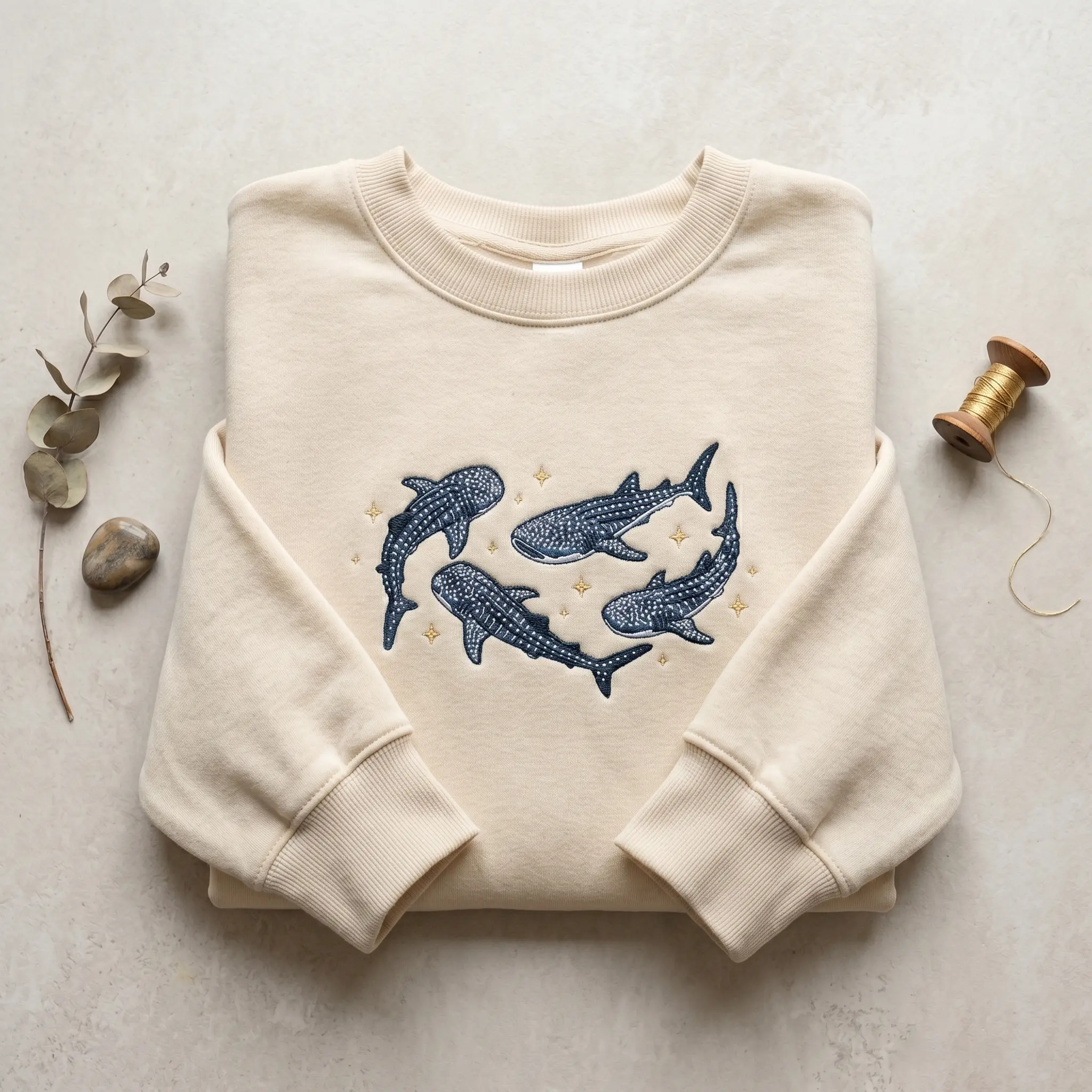 Embroidered Whale Shark Sweatshirt: Cozy Crewneck, Ocean Lover Gift